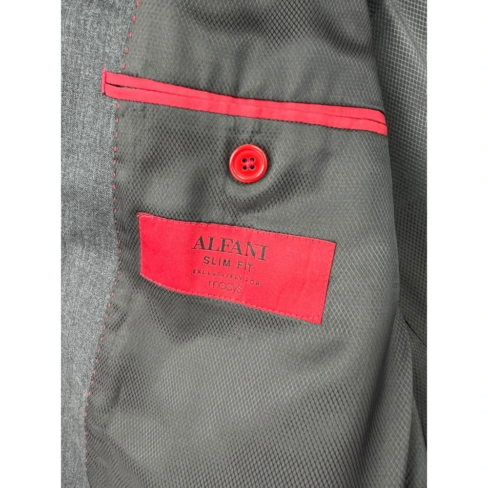 Alfani Slim Fit Suit Jacket Mens 46L Grey Wool Blazer Fair Condition 2 Button